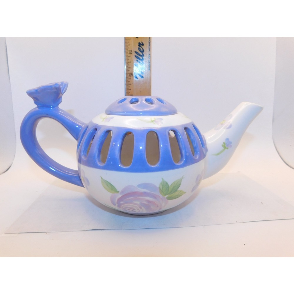Teapot Candle Holder Floral Butterfly
